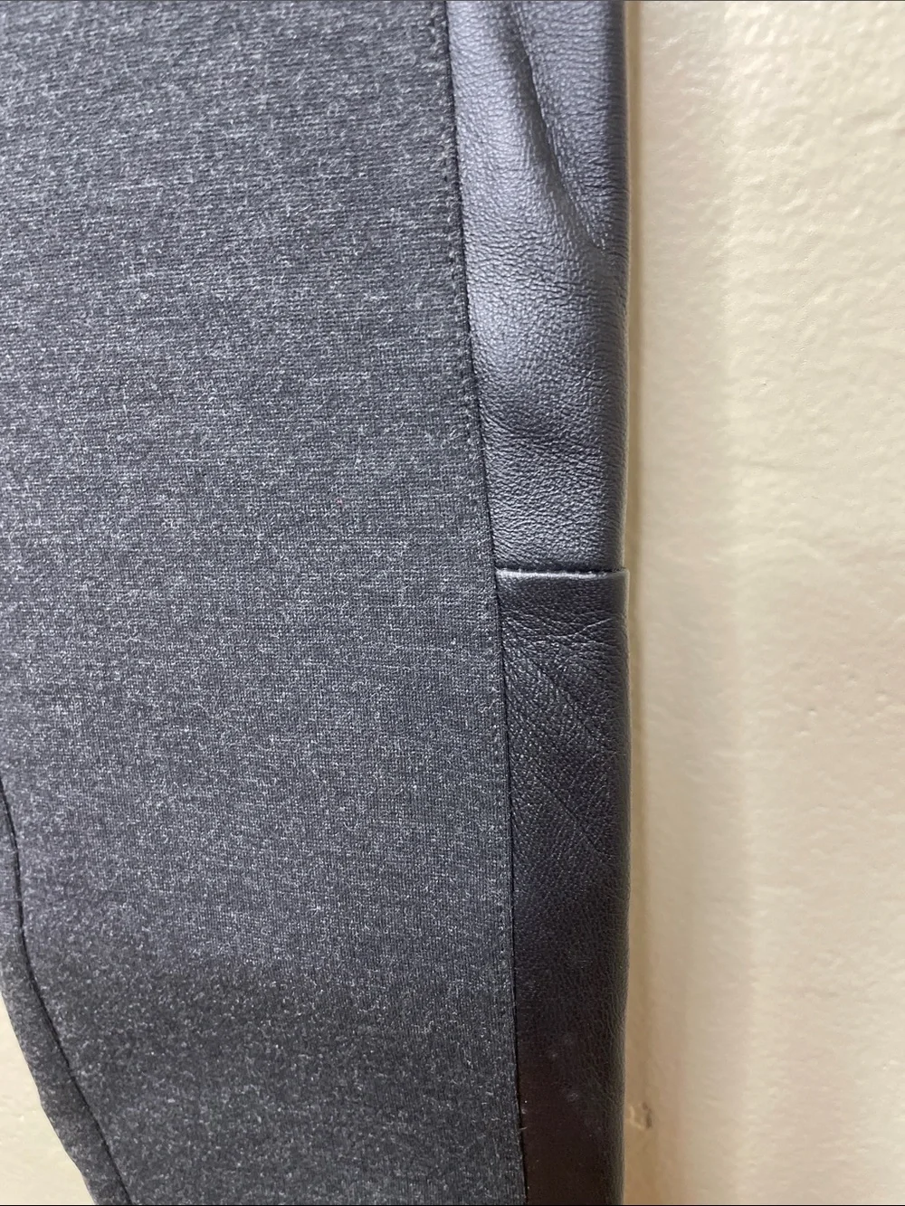 J CREW Gray & Black Pixie Ponte & Leather Tuxedo Stripe Sleek Minimalism Pants 2